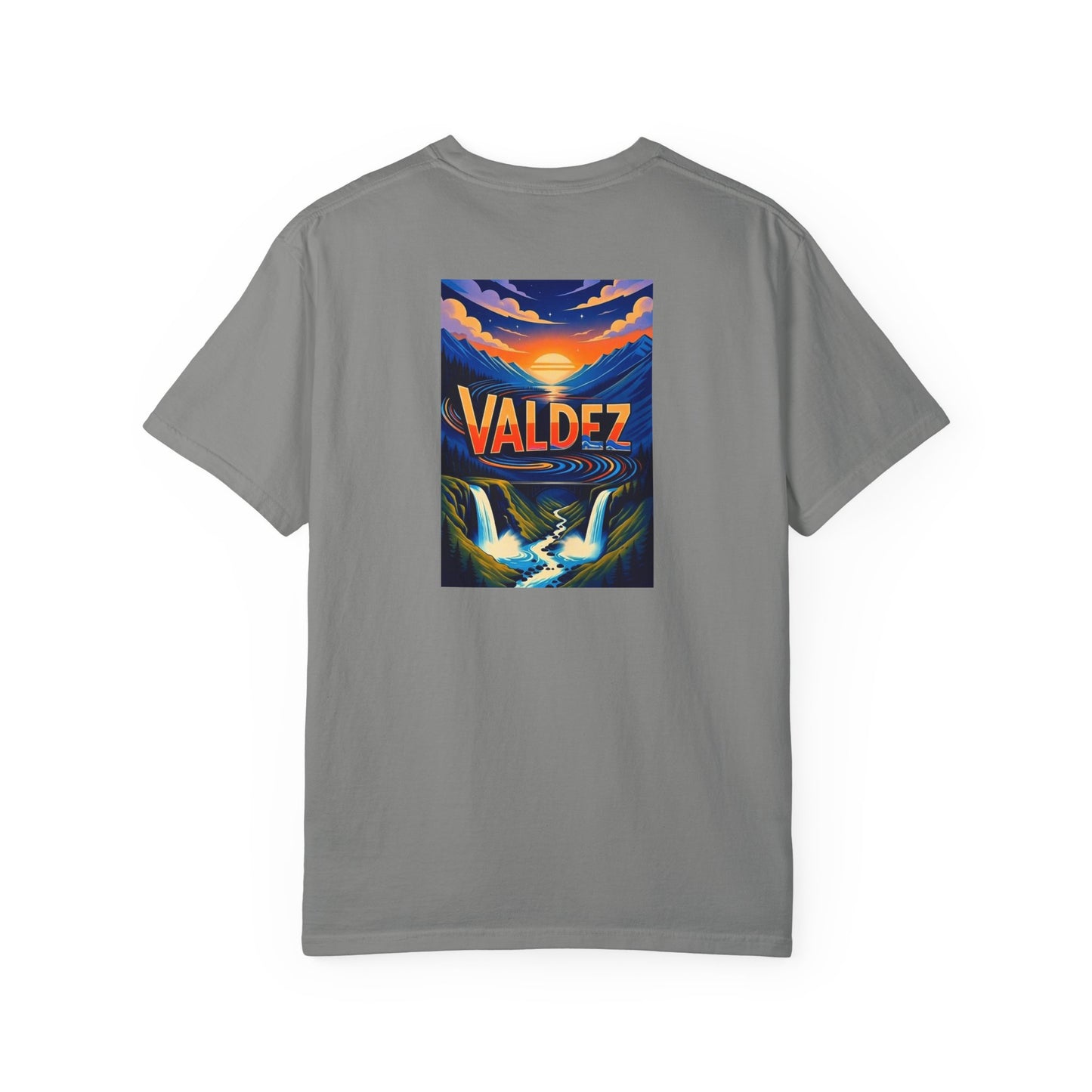 Valdez Alaska Vintage Retro Back Printed Art Series Cotton Tee - Black Logo