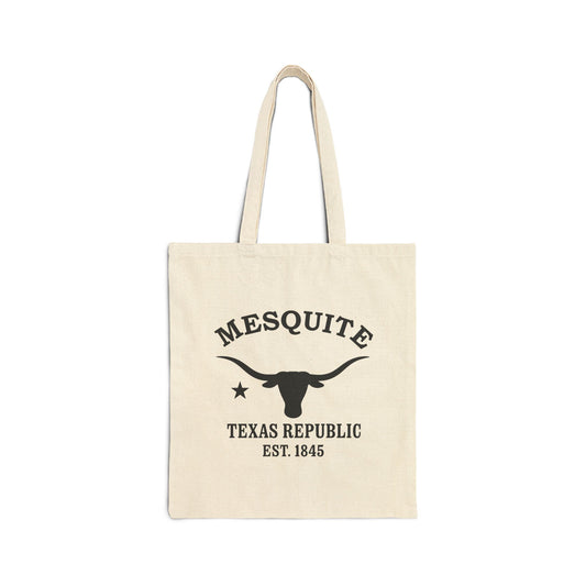 Mesquite Texas Vintage Retro Cotton Canvas Tote Bag - Black Logo