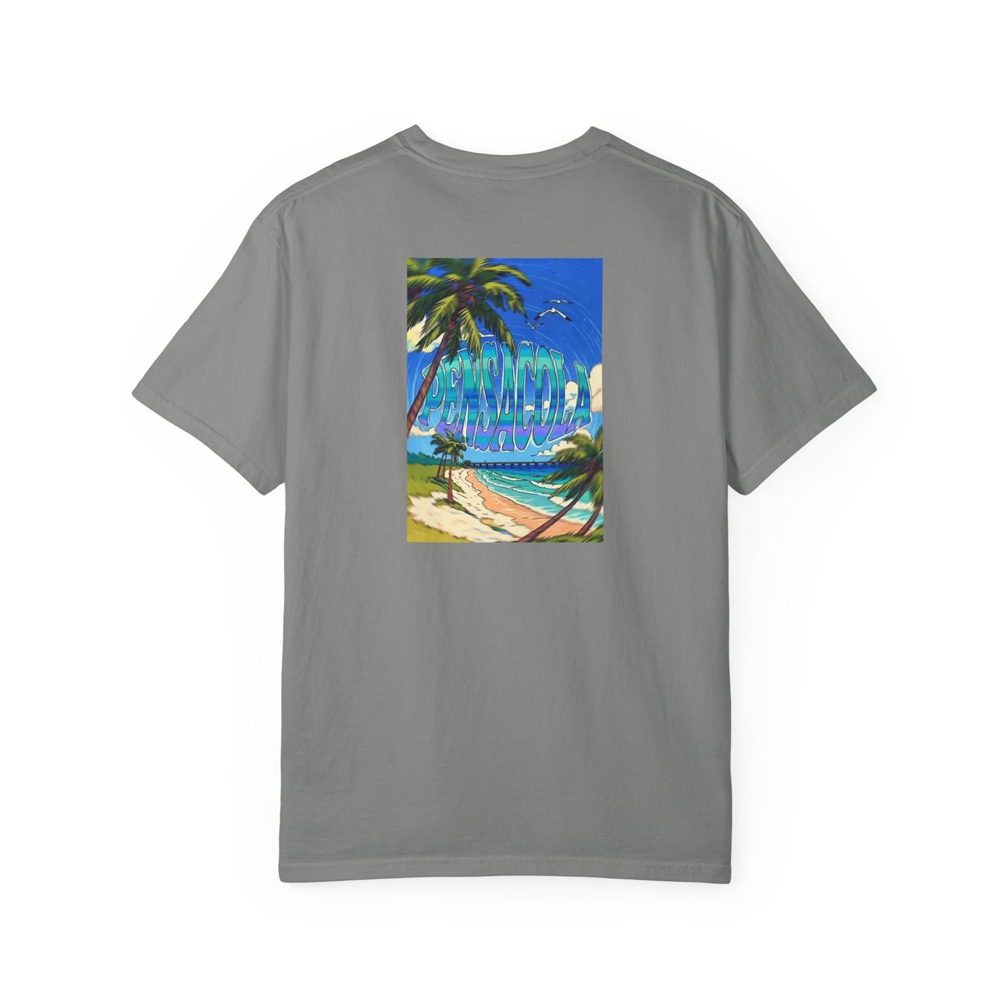 Pensacola Florida Vintage Retro Back Printed Art Series Cotton Tee - Black Logo