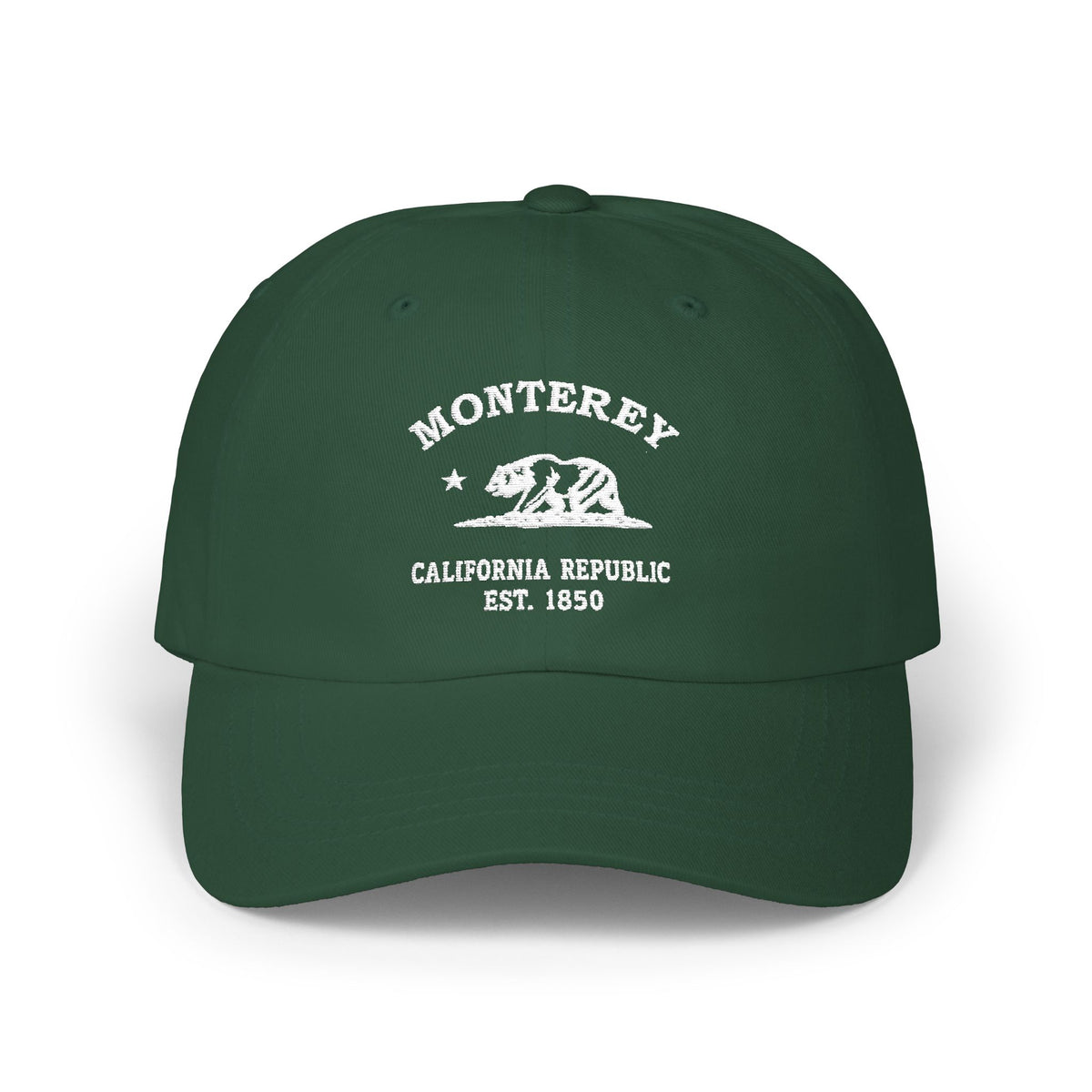 Monterey California Vintage Retro Embroidered Cotton Cap, Spruce, White Logo