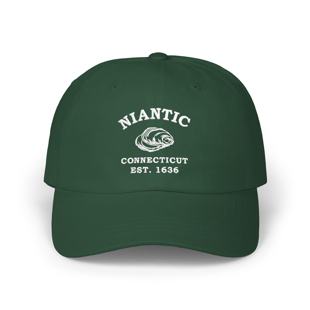 Niantic Connecticut Vintage Retro Embroidered Cotton Cap, Khaki, White Logo, Merlin Classics