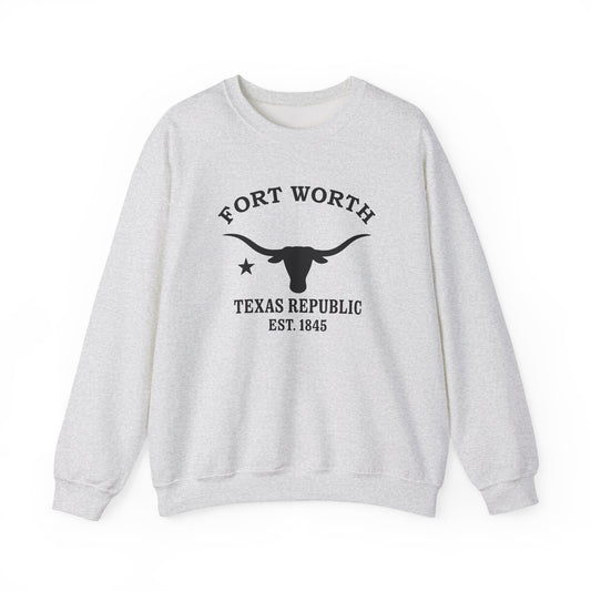 Fort Worth Texas Vintage Retro Unisex Heavy Crewneck Sweatshirt - Black Logo