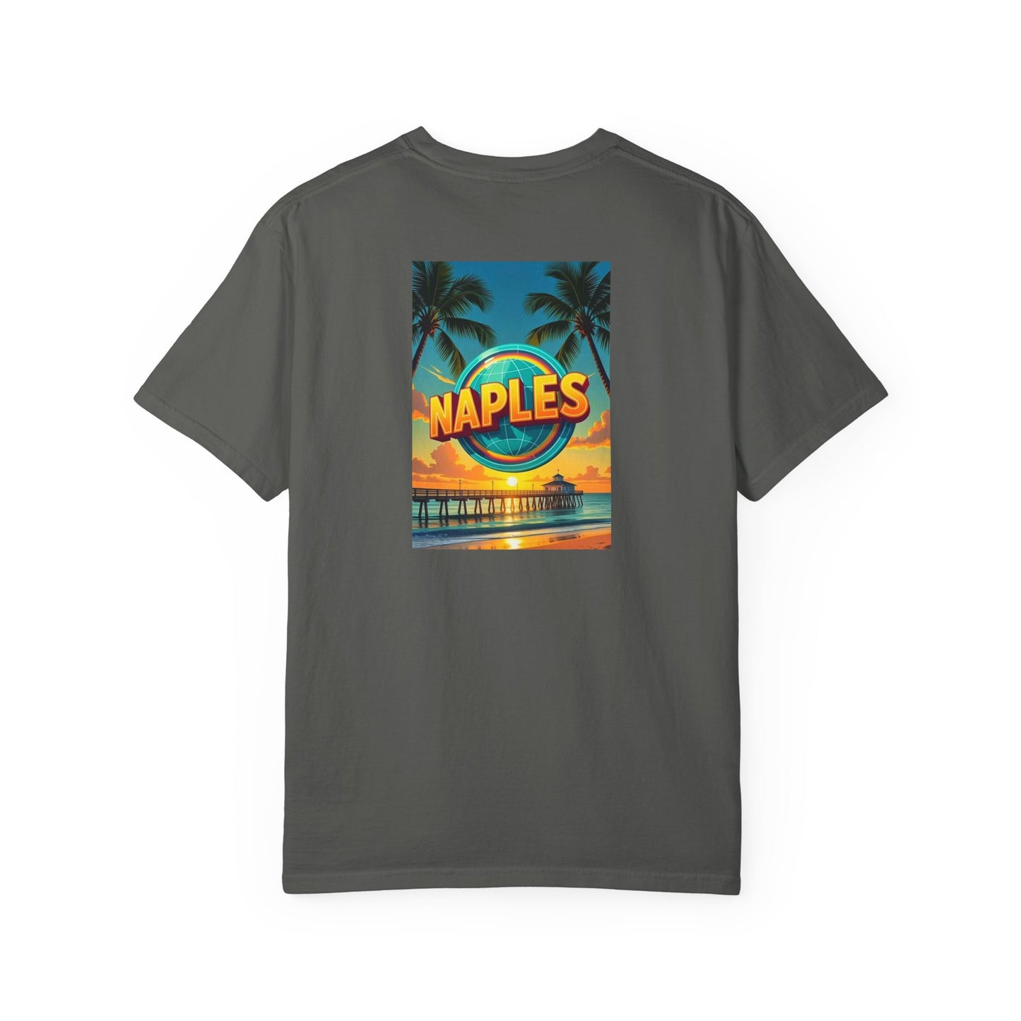 Naples Florida Vintage Retro Back Printed Art Series Cotton Tee - Black Logo