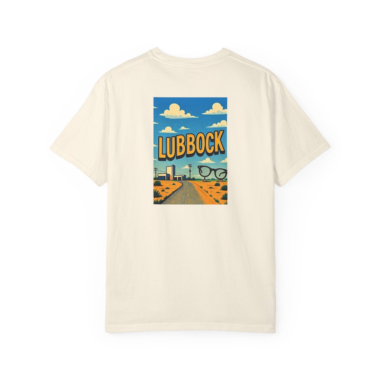 Lubbock Texas Vintage Retro Back Printed Art Series Cotton Tee - Black Logo