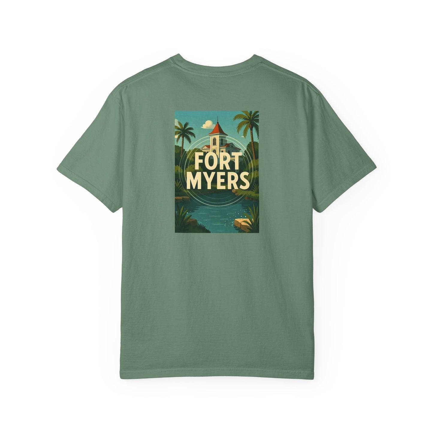 Fort Myers Florida Vintage Retro Back Printed Art Series Cotton Tee - Black Logo