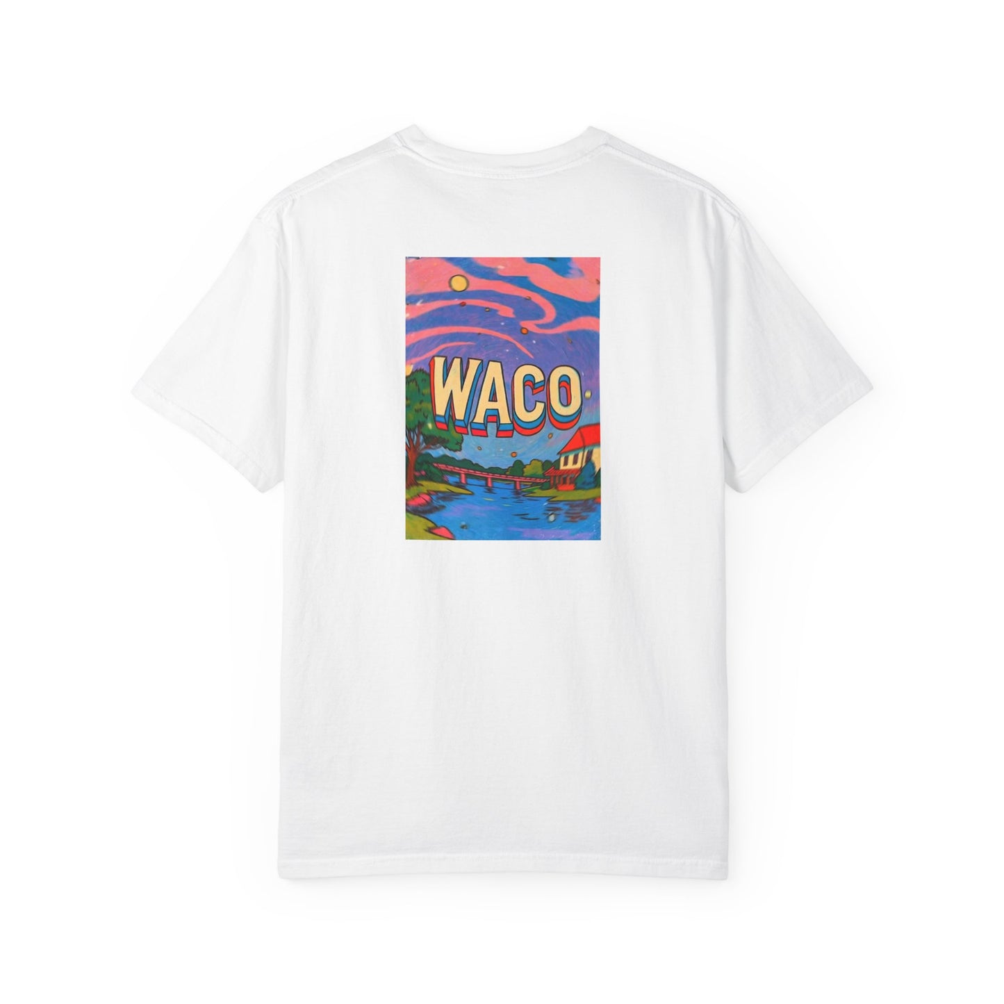 Waco Texas Vintage Retro Back Printed Art Series Cotton Tee - Black Logo