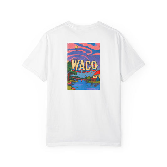 Waco Texas Vintage Retro Back Printed Art Series Cotton Tee - Black Logo