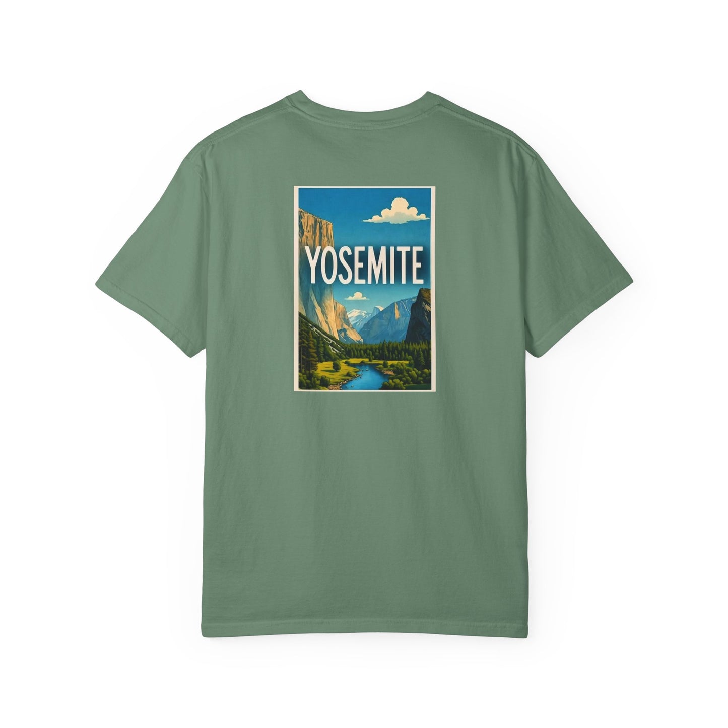 Yosemite California Vintage Retro Back Printed Art Series Cotton Tee - Black Logo