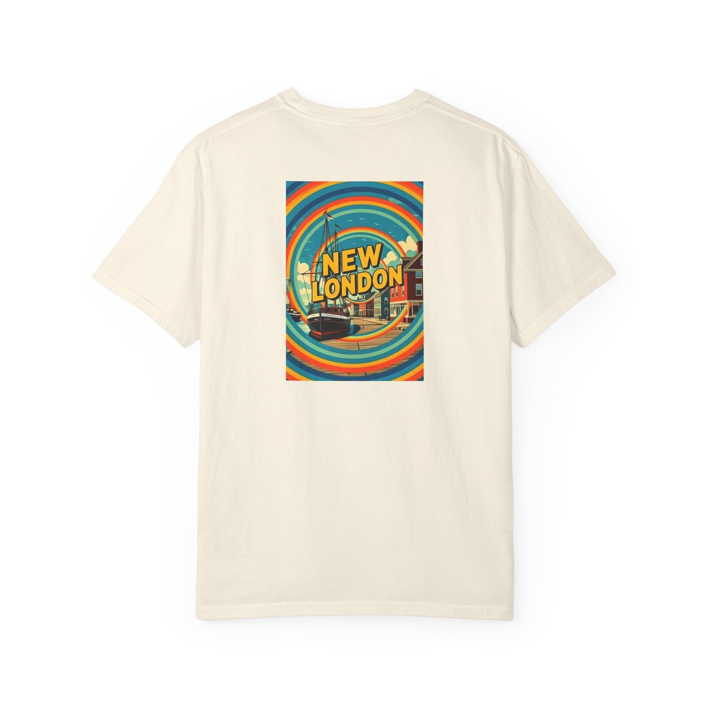 New London Connecticut Vintage Retro Back Printed Art Series Cotton Tee - Black Logo