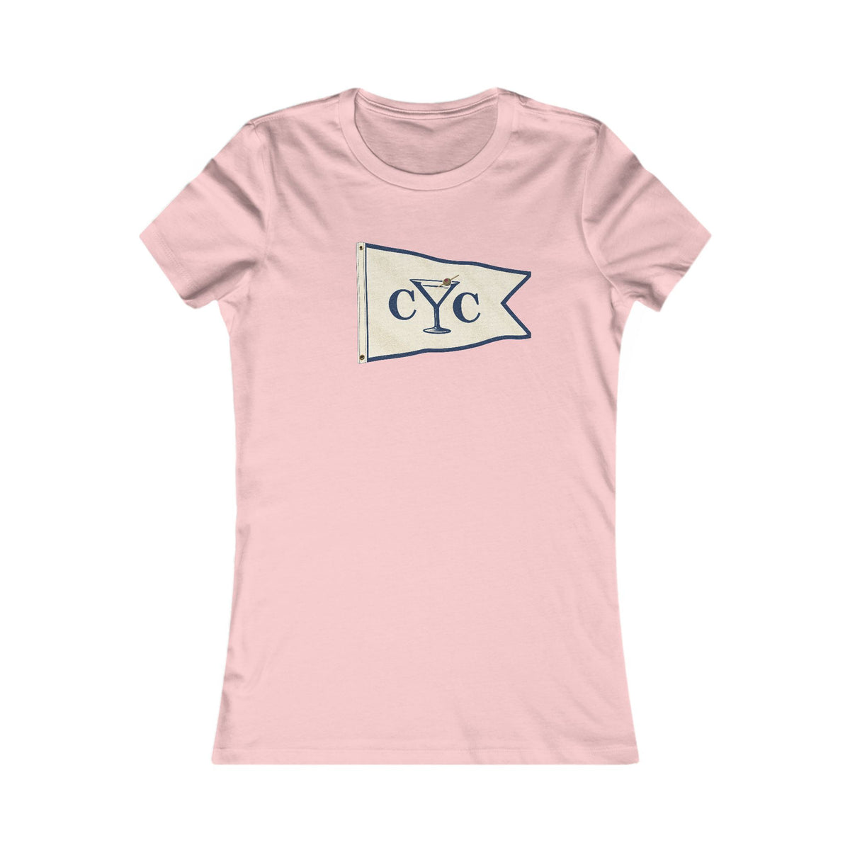 Pink Compo Yacht Club Women's Fitted Tee with the Martini Burgee, Ringspun Cotton