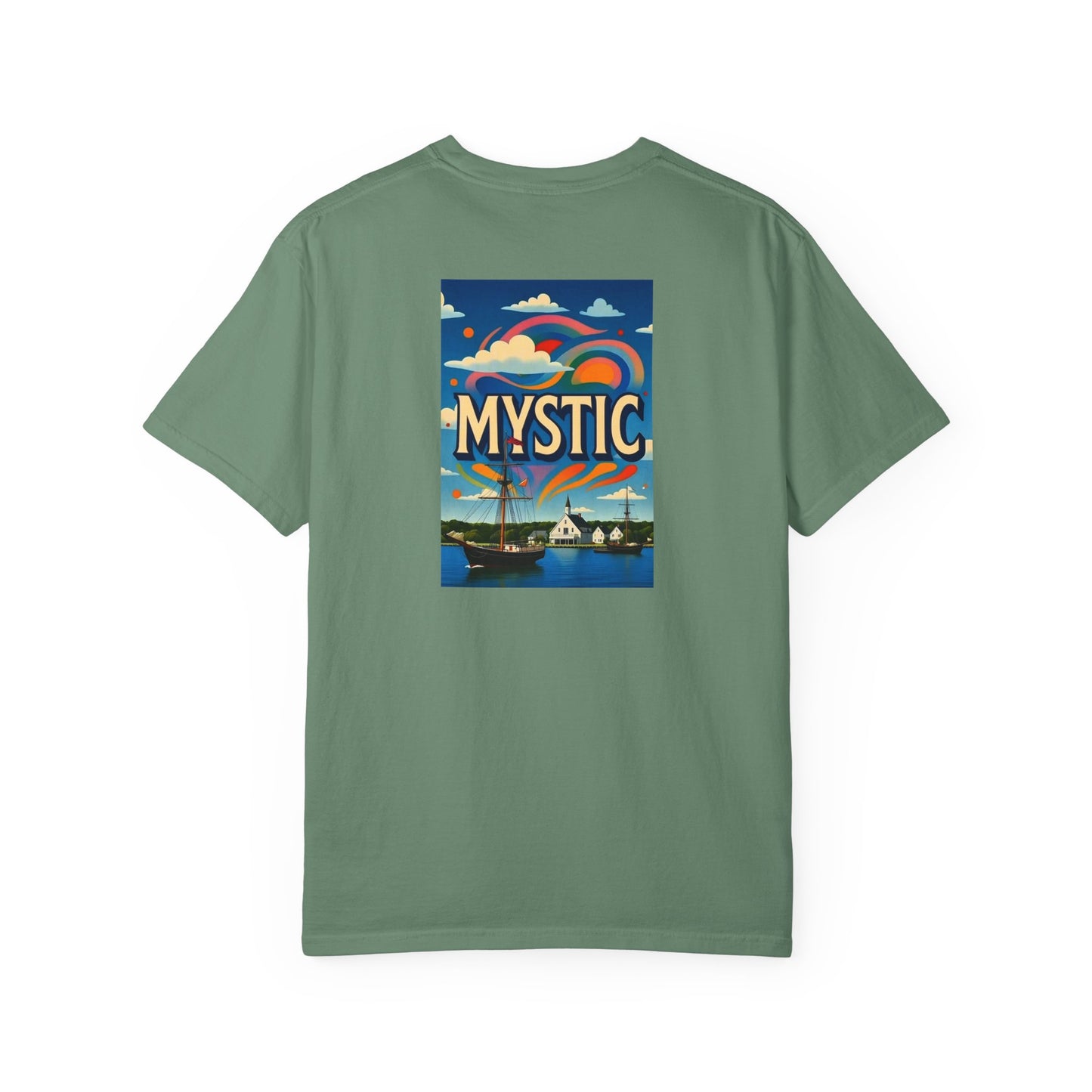 Mystic Connecticut Vintage Retro Back Printed Art Series Cotton Tee - Black Logo
