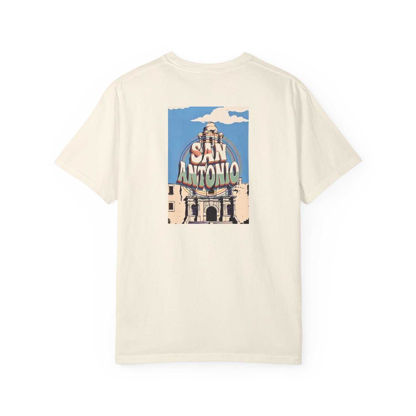 San Antonio Texas Vintage Retro Back Printed Art Series Cotton Tee - Black Logo