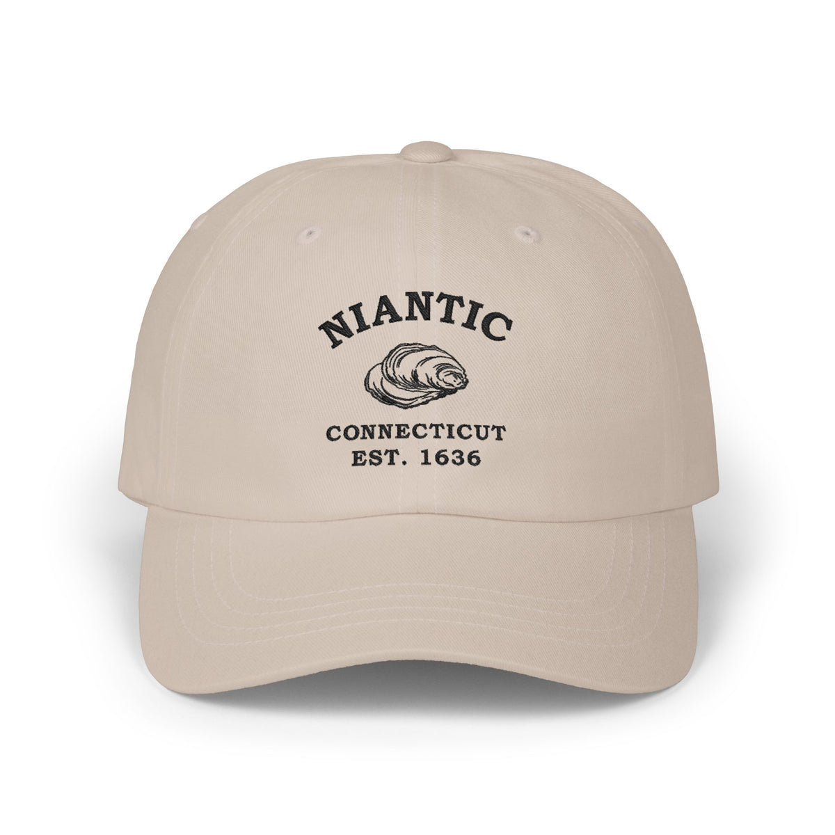 Niantic Connecticut Vintage Retro Embroidered Cotton Cap, Light Blue, Black Logo, Merlin Classics
