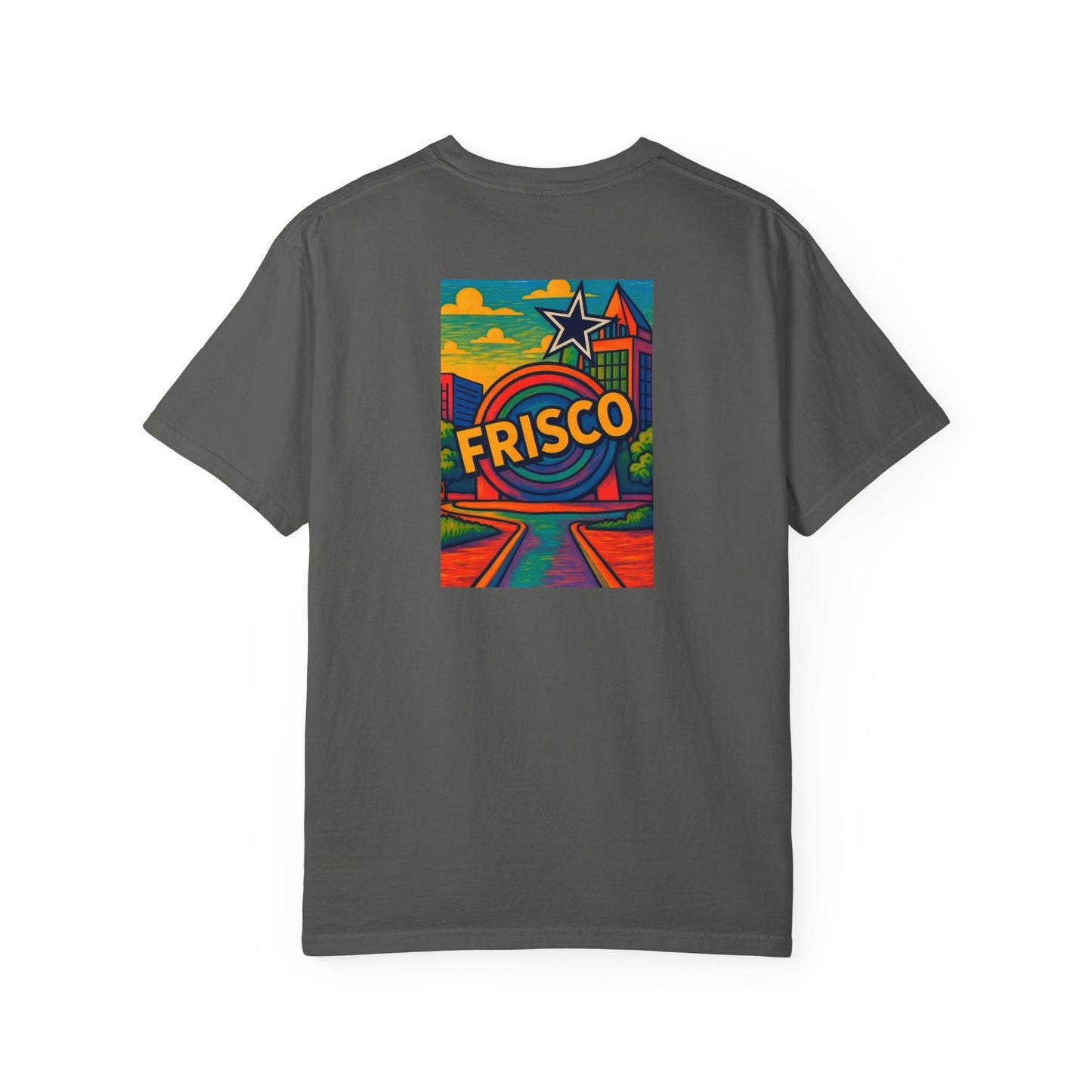 Frisco Texas Vintage Retro Back Printed Art Series Cotton Tee - Black Logo