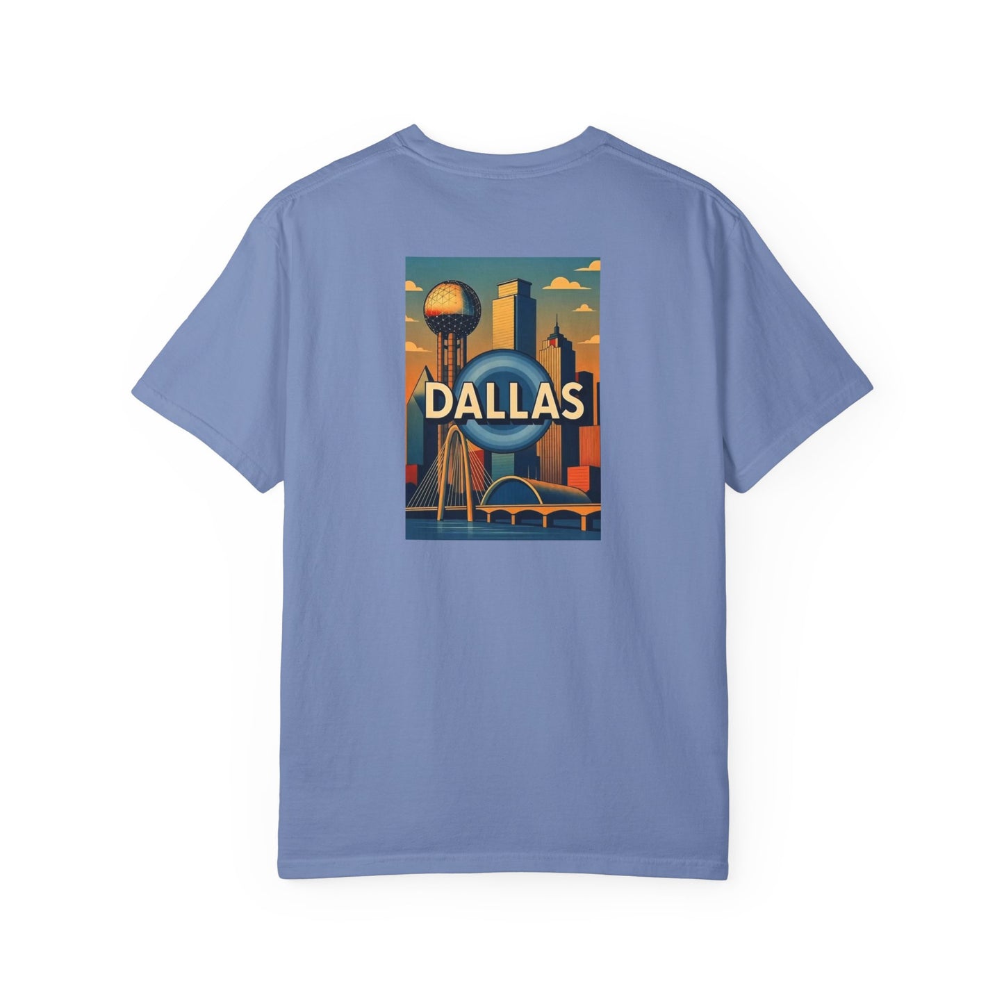 Dallas Texas Vintage Retro Back Printed Art Series Cotton Tee - Black Logo