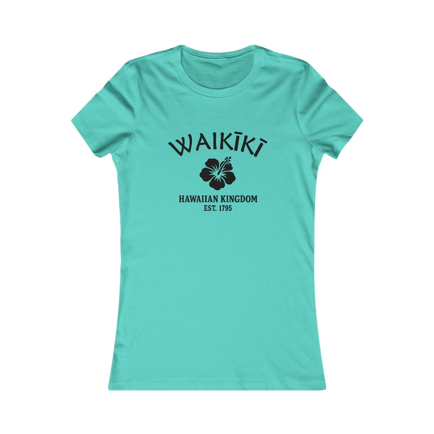 Waikiki Hawaii Ringspun Cotten Fitted Vintage Retro Womens Tee - Black Logo