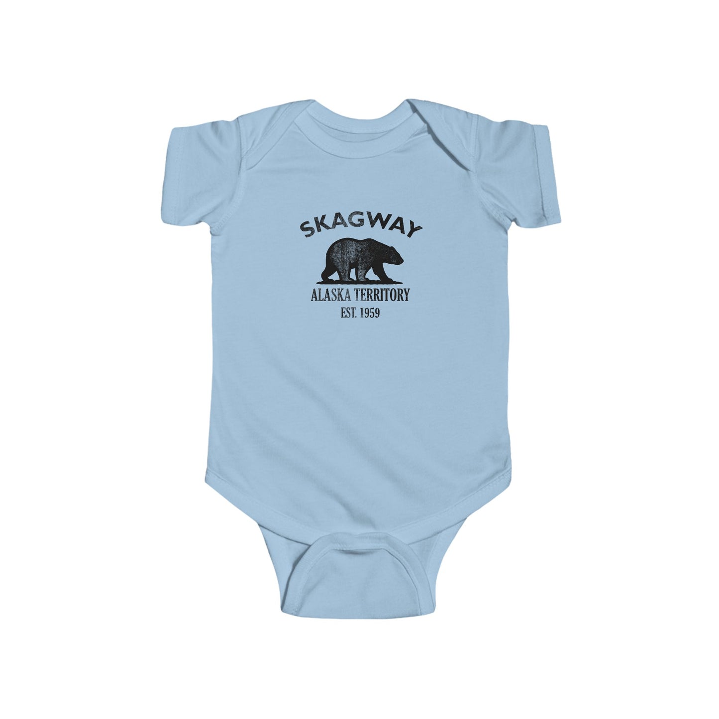 Skagway Alaska Cotton Jersey Baby Bodysuit - Black Logo
