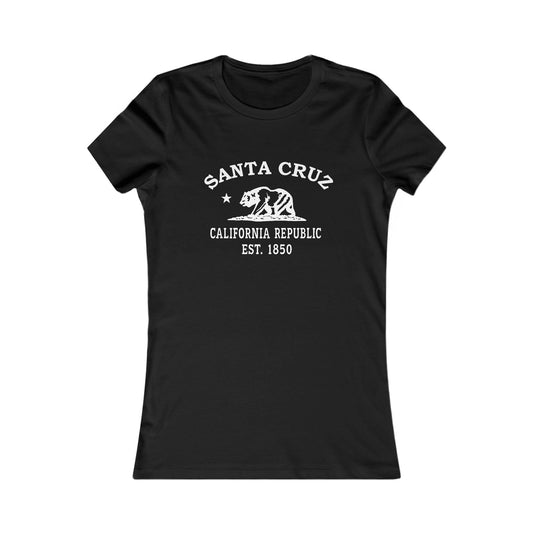 Santa Cruz California Vintage Retro Womens Fitted Ringspun Cotton Tee - White Logo