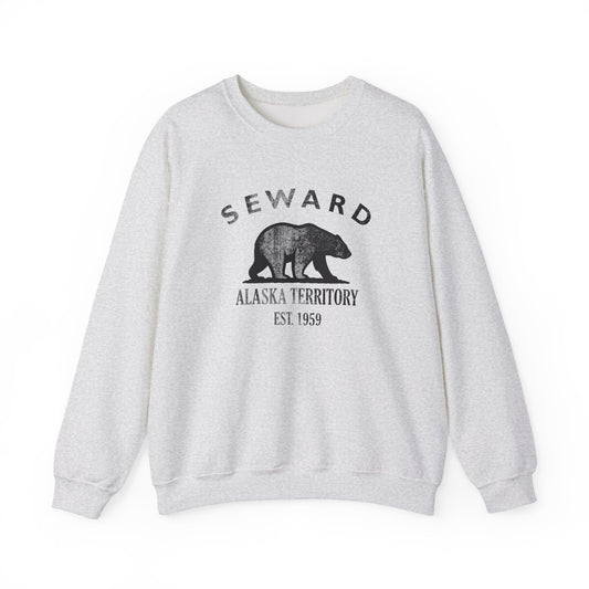 Seward Alaska Vintage Retro Unisex Heavy Crewneck Sweatshirt - Black Logo