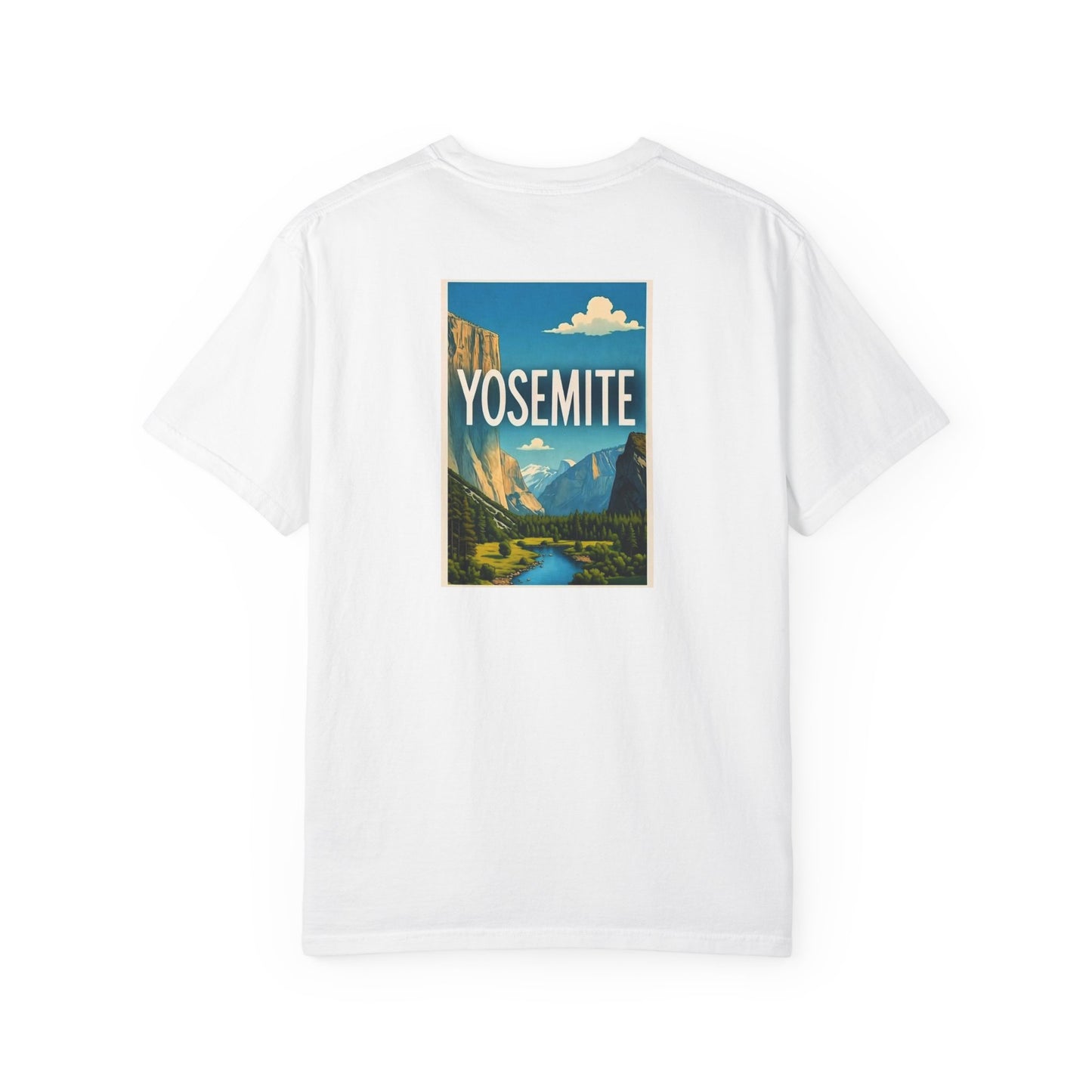 Yosemite California Vintage Retro Back Printed Art Series Cotton Tee - Black Logo