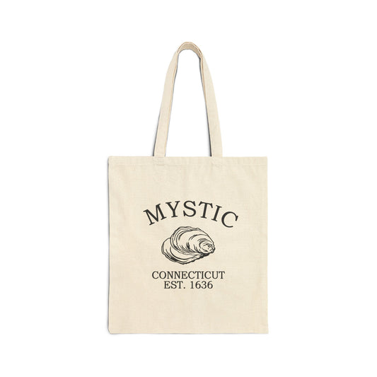 Mystic Connecticut Vintage Retro Cotton Canvas Tote Bag - Black Logo