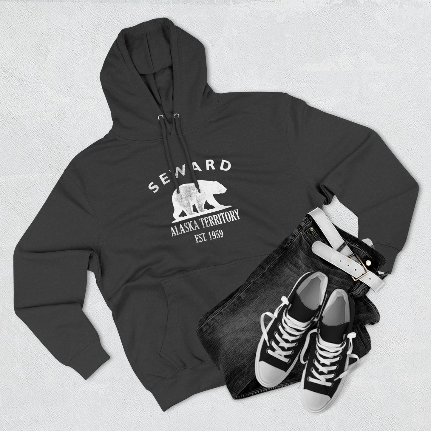Seward Alaska Vintage Retro Unisex Heavy Cotton Hoodie - White Logo
