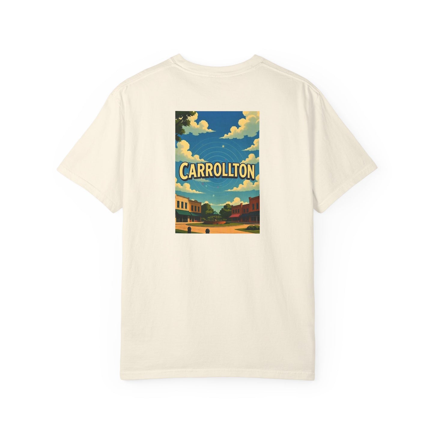 Carrollton Texas Vintage Retro Back Printed Art Series Cotton Tee - Black Logo