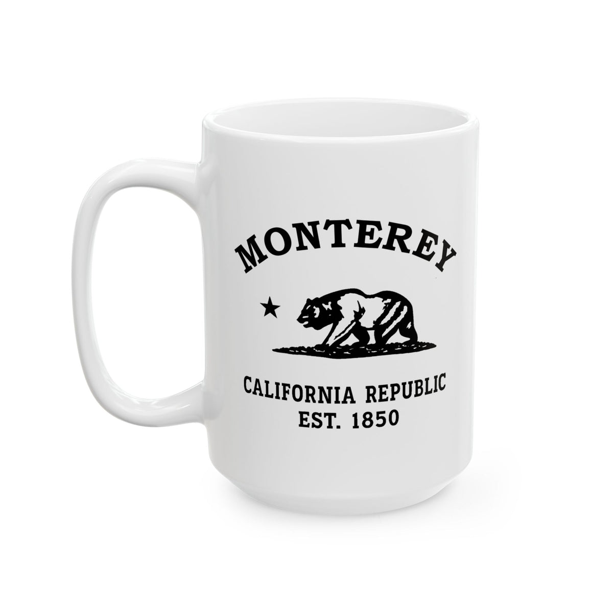 Monterey California Vintage Retro Ceramic Mug, 15 oz, Black Logo
