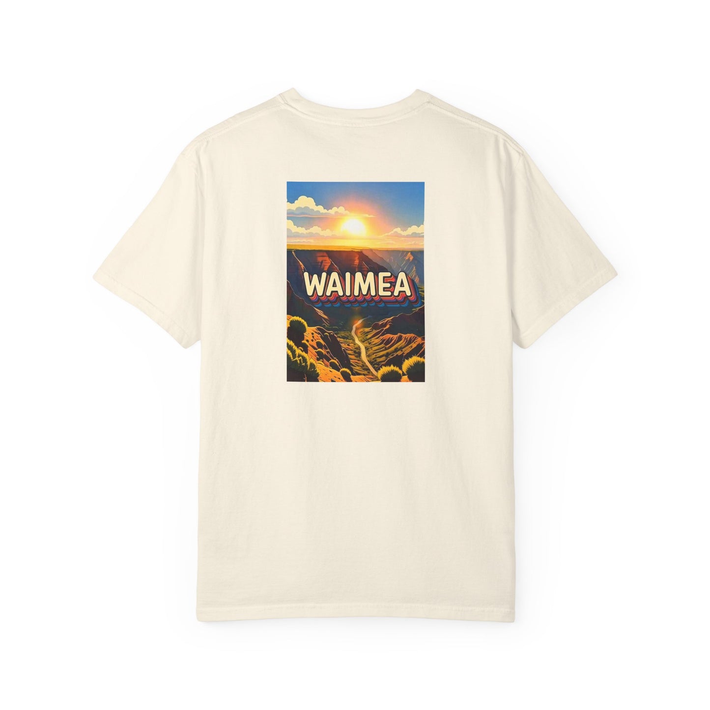 Waimea Hawaii Vintage Retro Back Printed Art Series Cotton Tee - Black Logo