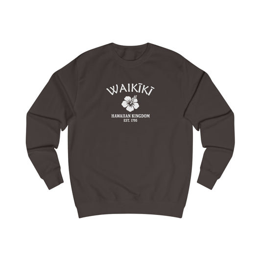 Waikiki Hawaii Vintage Retro Premium Crewneck Sweatshirt - White Logo - Bottle Green