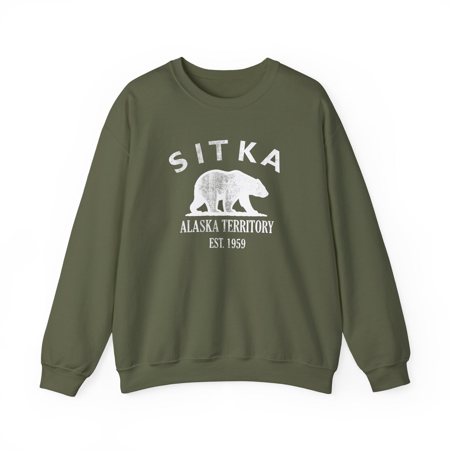 Sitka Alaska Vintage Retro Unisex Heavy Crewneck Sweatshirt - White Logo