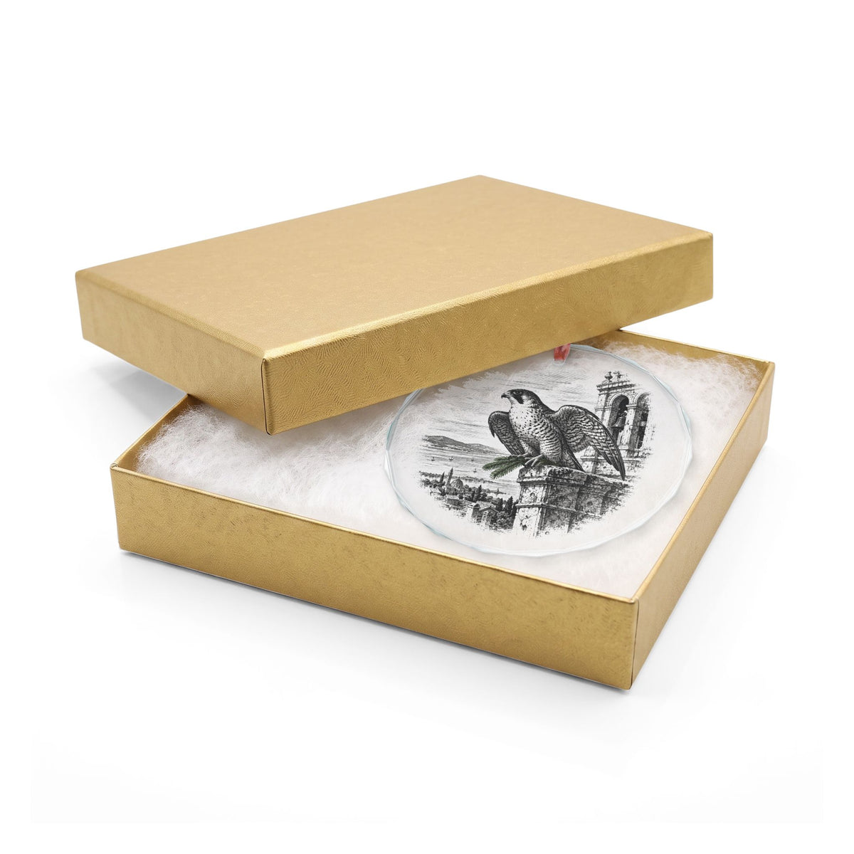 Berkeley California Holiday Ornament, Peregrine Falcon, Crystal Glass Ornament in Gold Gift Box