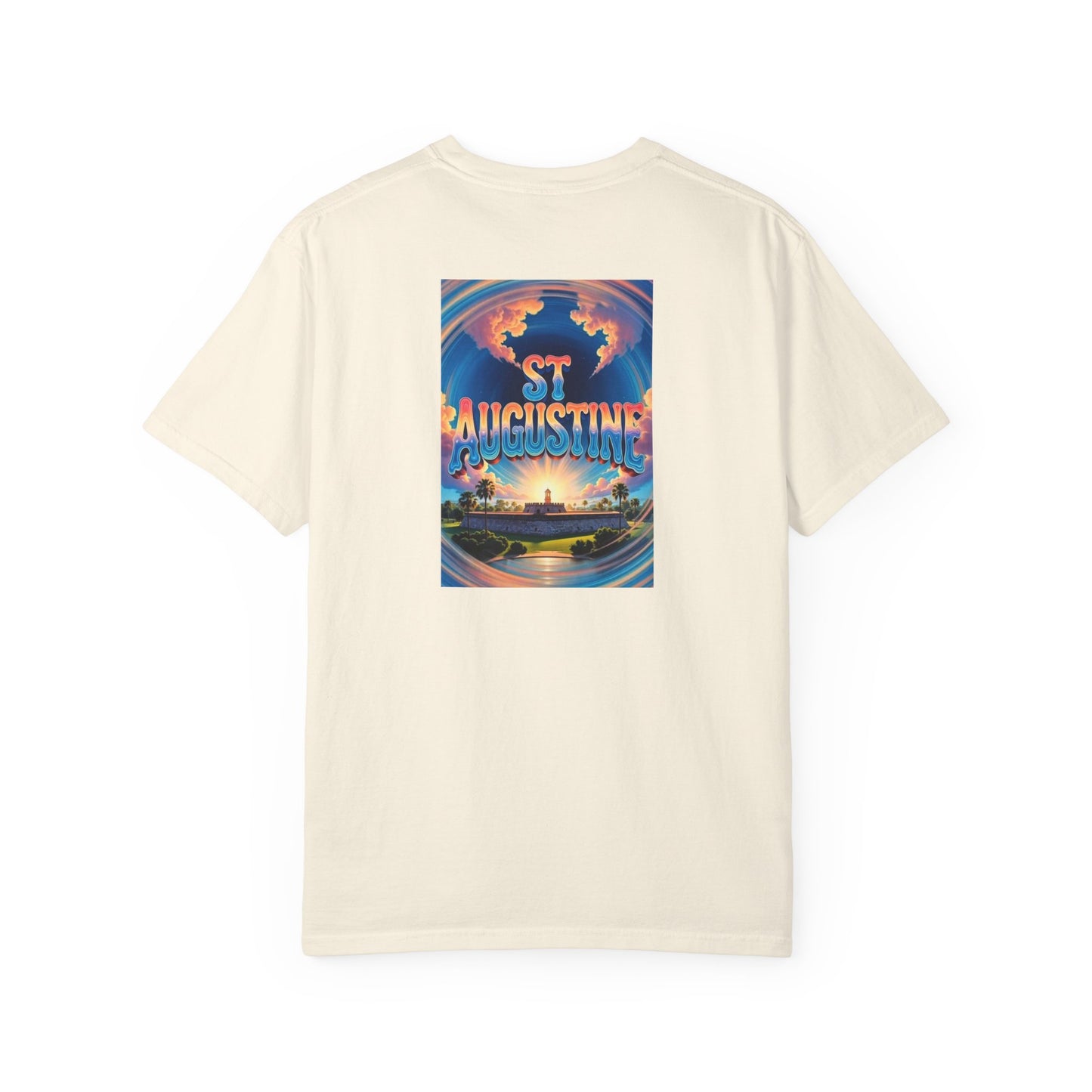 St Augustine Florida Vintage Retro Back Printed Art Series Cotton Tee - Black Logo