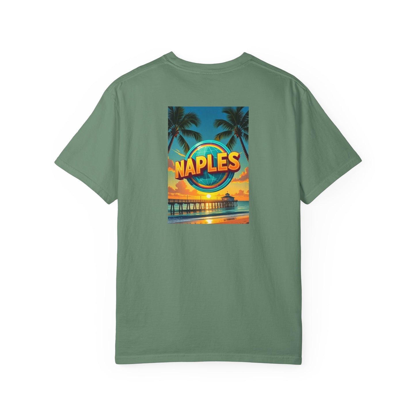 Naples Florida Vintage Retro Back Printed Art Series Cotton Tee - Black Logo