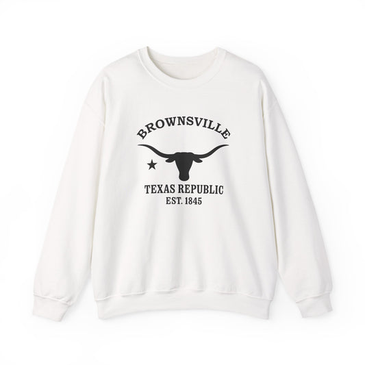 Brownsville Texas Vintage Retro Unisex Heavy Crewneck Sweatshirt - Black Logo