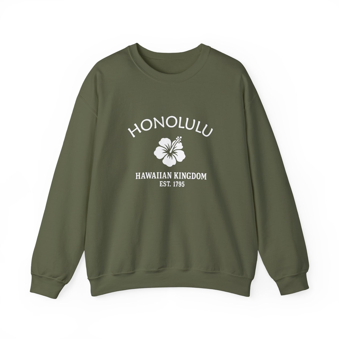 Honolulu Hawaii Vintage Retro Unisex Heavy Crewneck Sweatshirt - White Logo