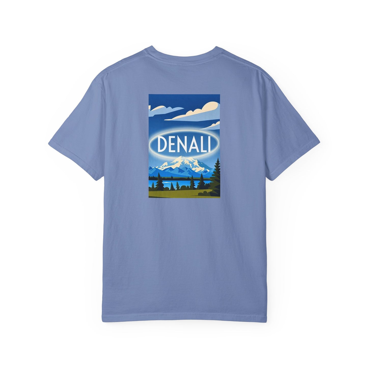 Denali Alaska Vintage Retro Back Printed Art Series Cotton Tee - Black Logo