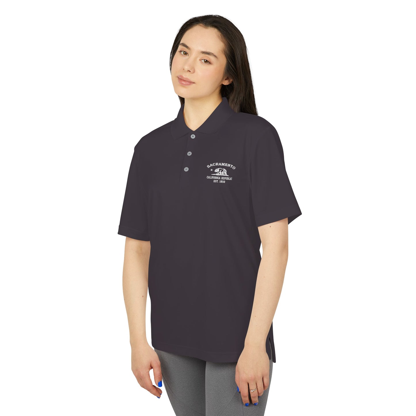 Sacramento California Embroidered Vintage Retro Performance Polo Shirt - White Logo