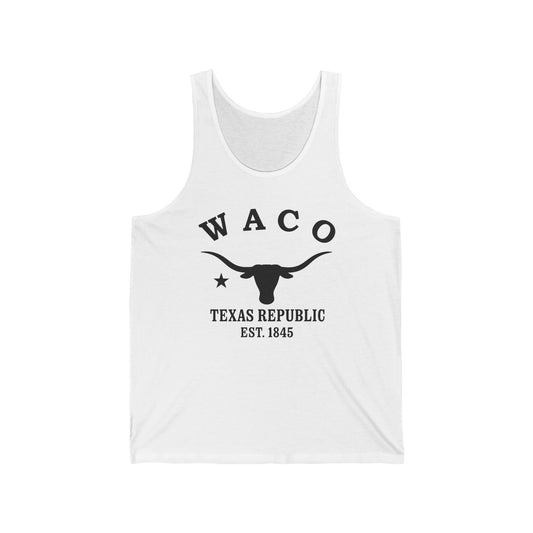Waco Texas Unisex Cotton Jersey Tank Top - Black Logo