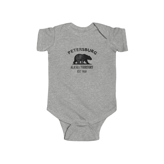 Petersburg Alaska Vintage Retro Cotton Jersey Baby Bodysuit - Black Logo
