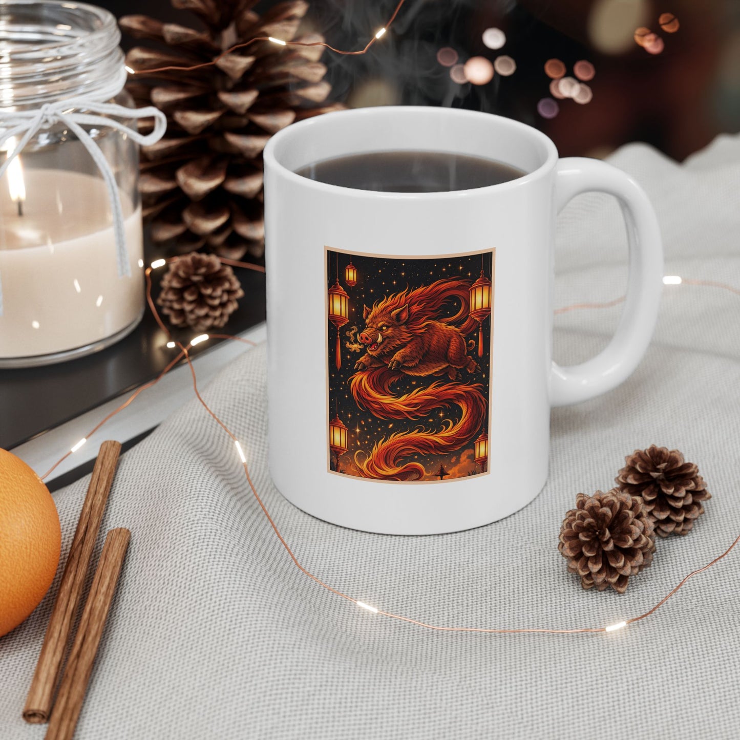 Zodiac Year of the Pig (2019+) Vintage Retro Art Series Ceramic Mug - Combo Logo