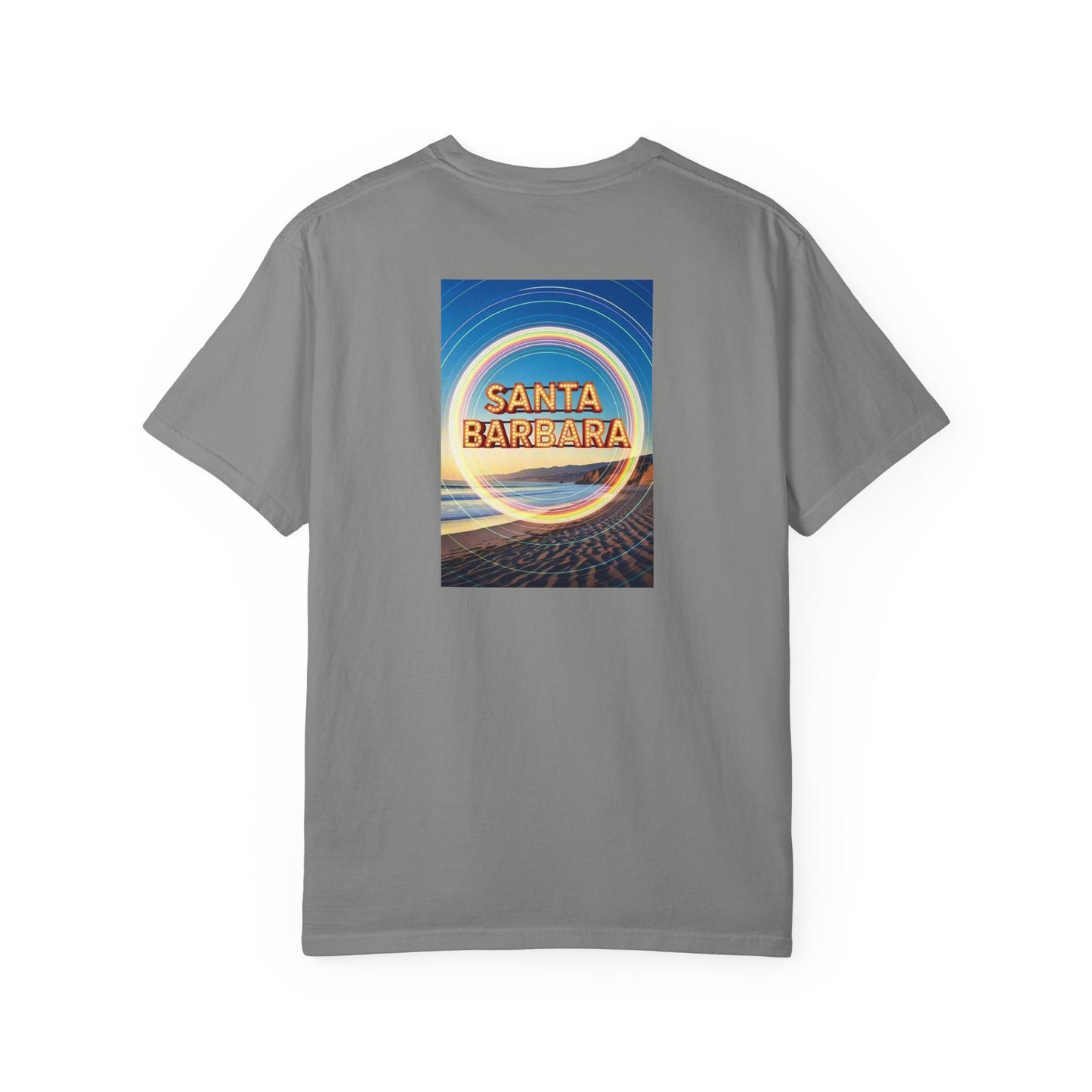 Santa Barbara California Vintage Retro Back Printed Art Series Cotton Tee - Black Logo