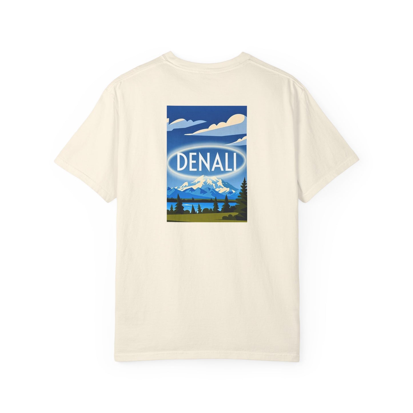Denali Alaska Vintage Retro Back Printed Art Series Cotton Tee - Black Logo