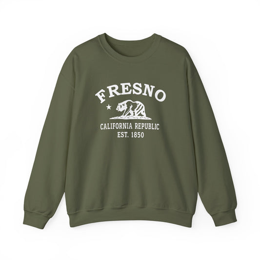 Fresno California Vintage Retro Unisex Heavy Crewneck Sweatshirt - White Logo