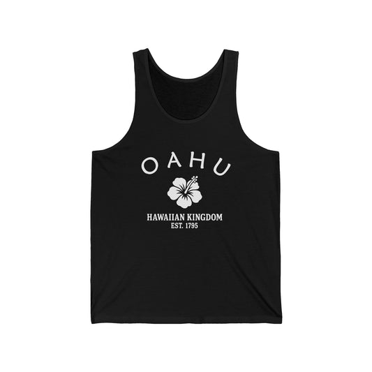 Oahu Hawaii Vintage Retro Unisex Cotton Jersey Tank Top - White Logo