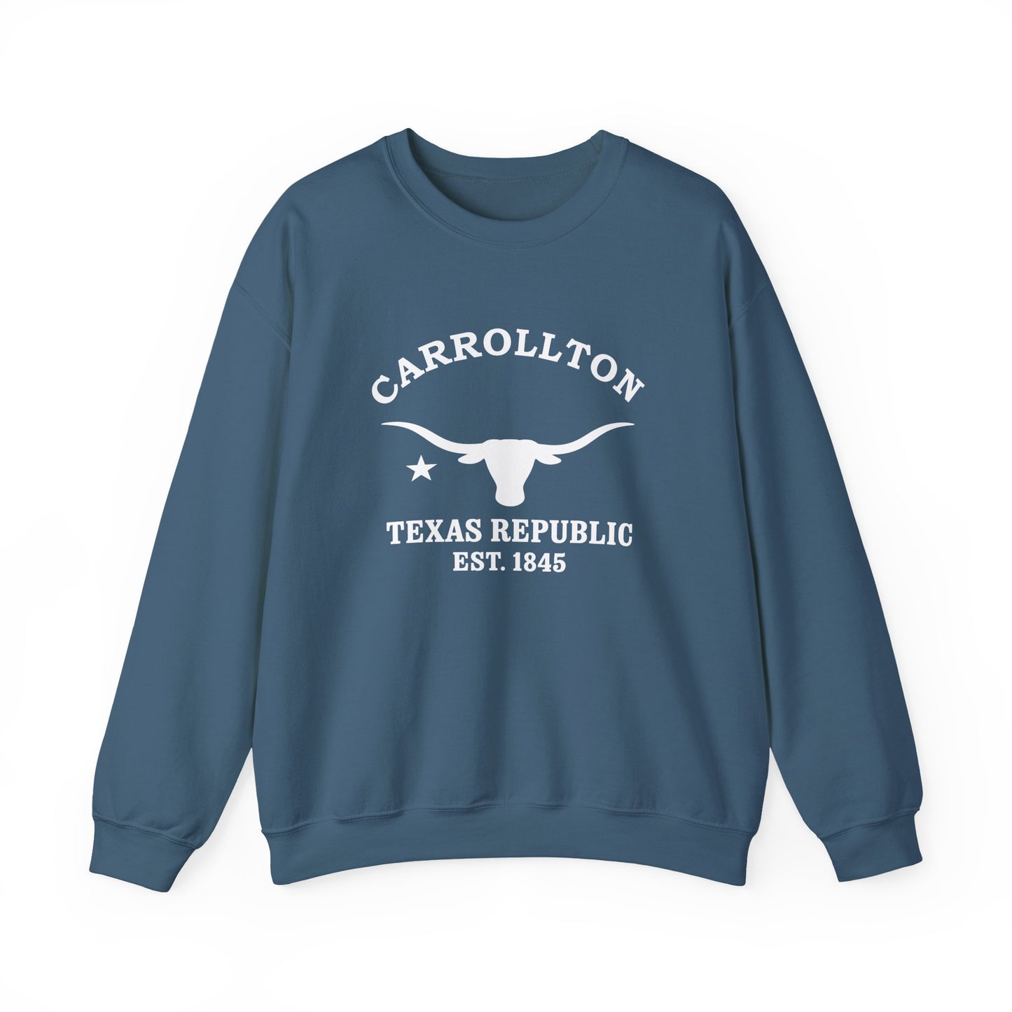 Carrollton Texas Vintage Retro Unisex Heavy Crewneck Sweatshirt - White Logo