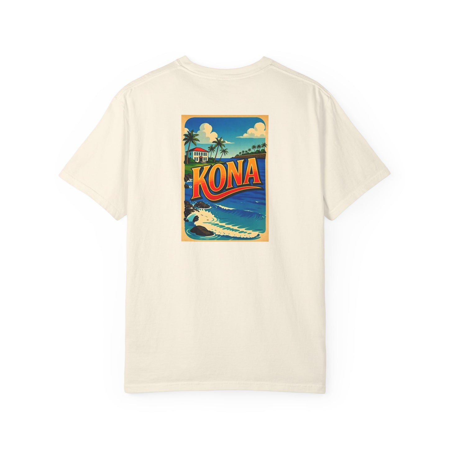 Kona Hawaii Vintage Retro Back Printed Art Series Cotton Tee - Black Logo