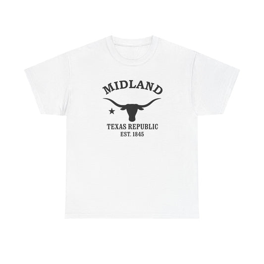 Midland Texas Vintage Retro Unisex Heavy Cotton Tee - Black Logo