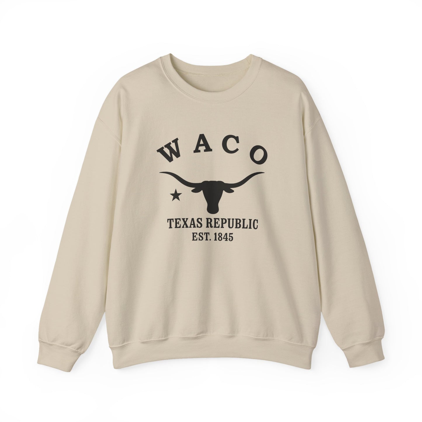 Waco Texas Vintage Retro Unisex Heavy Crewneck Sweatshirt - Black Logo