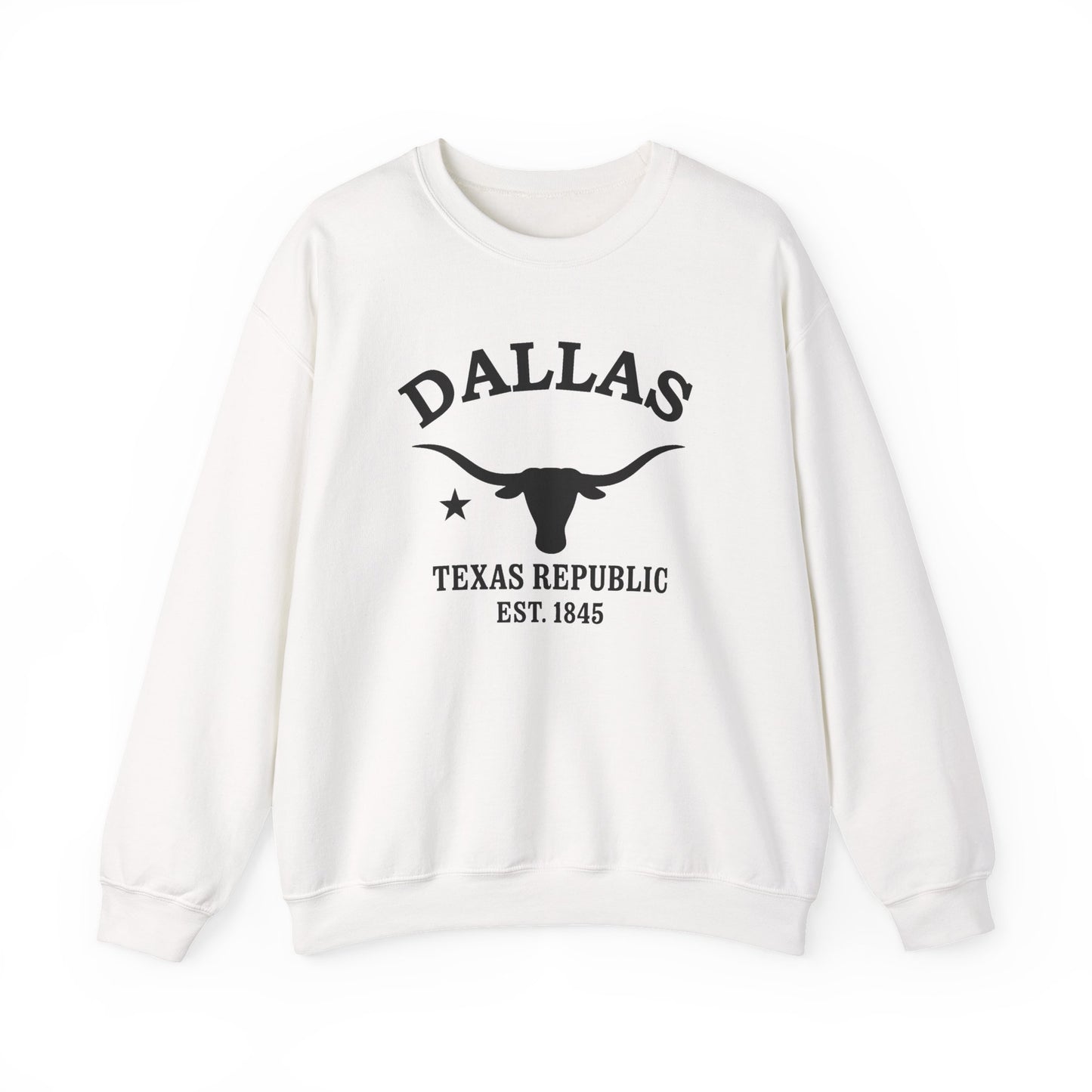 Dallas Texas Vintage Retro Unisex Heavy Crewneck Sweatshirt - Black Logo